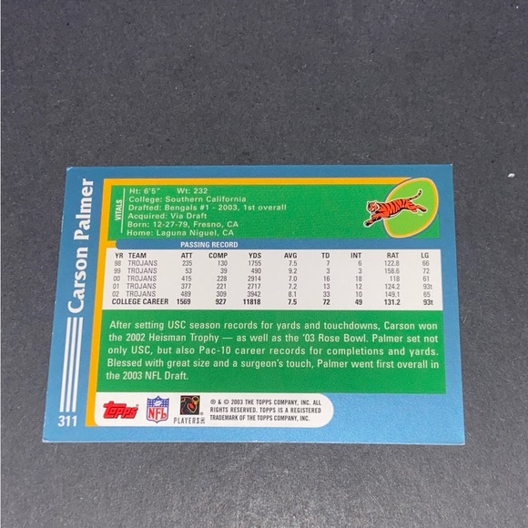 Carson Palmer Rookie Card 2003 Topps - Picture 2 of 2